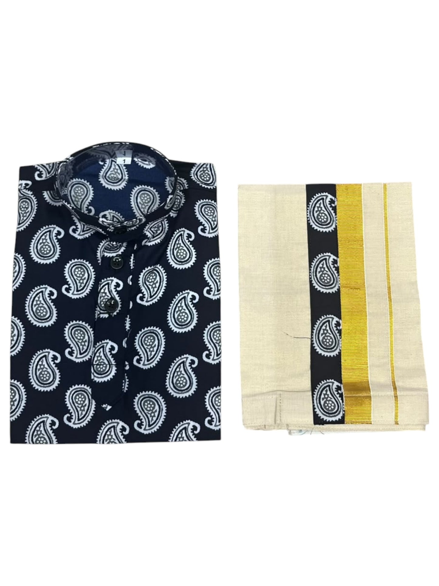 Southloom Cotton Ajrakh Printed Kids's Combo (Shirt + Velcro Mundu) SLKCOMBO SL605