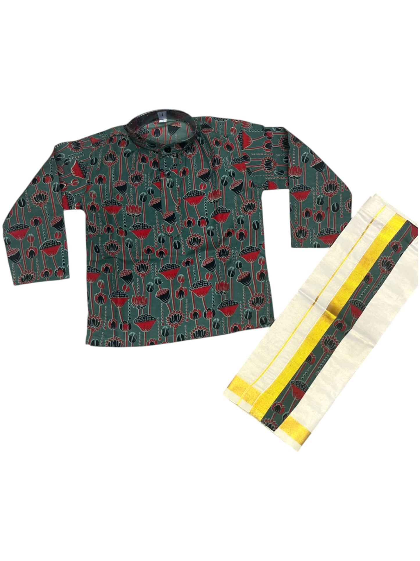Southloom Cotton Ajrakh Printed Kids's Combo (Shirt + Velcro Mundu) SLKCOMBO SL605