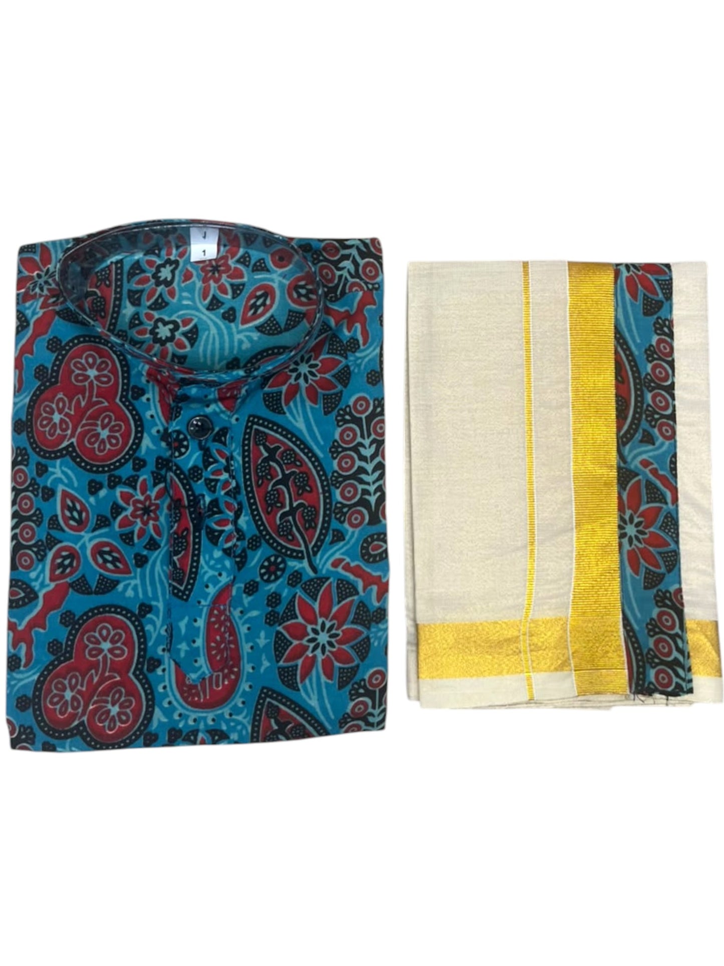 Southloom Cotton Ajrakh Printed Kids's Combo (Shirt + Velcro Mundu) SLKCOMBO SL605