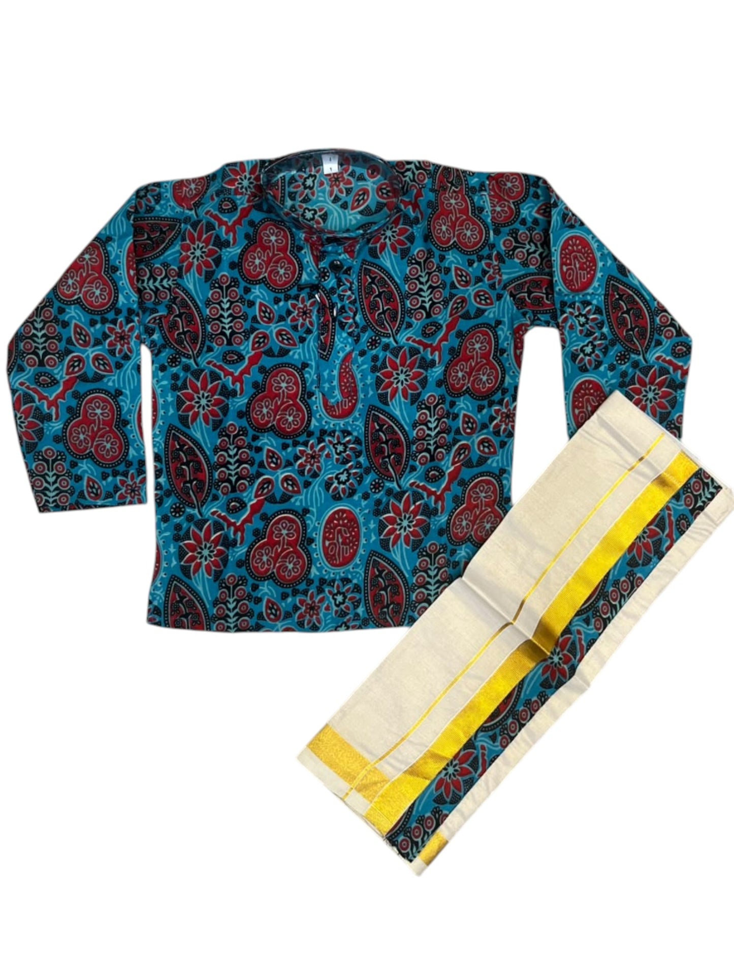 Southloom Cotton Ajrakh Printed Kids's Combo (Shirt + Velcro Mundu) SLKCOMBO SL605
