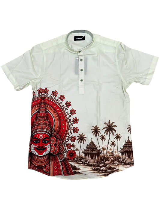Southloom Ethinic Shirt With Floral Digital Printed for Men in Pistah Green Half Sleeve