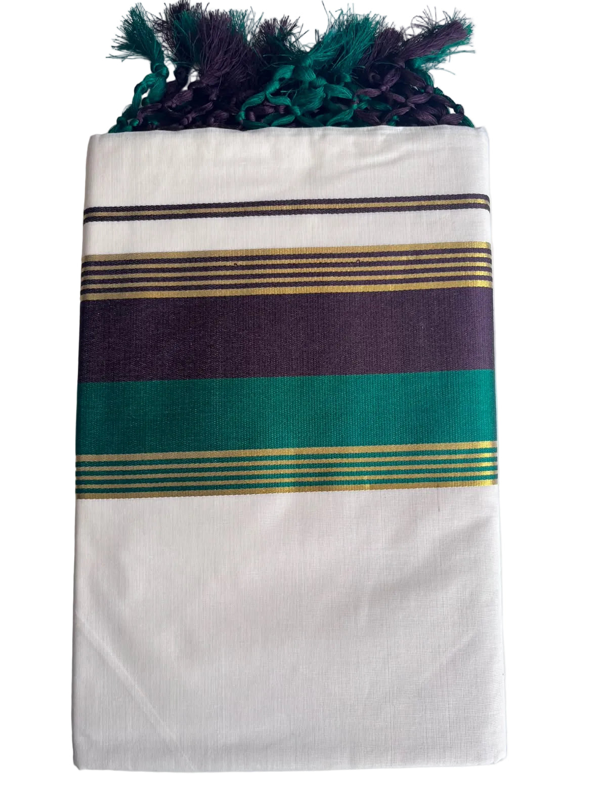 Kerala Cotton Kasavu Saree With Green And Brown Borders SL499