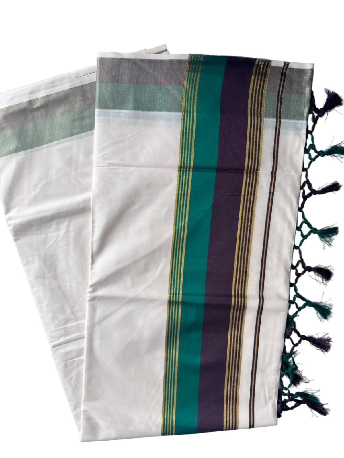 Kerala Cotton Kasavu Saree With Green And Brown Borders SL499