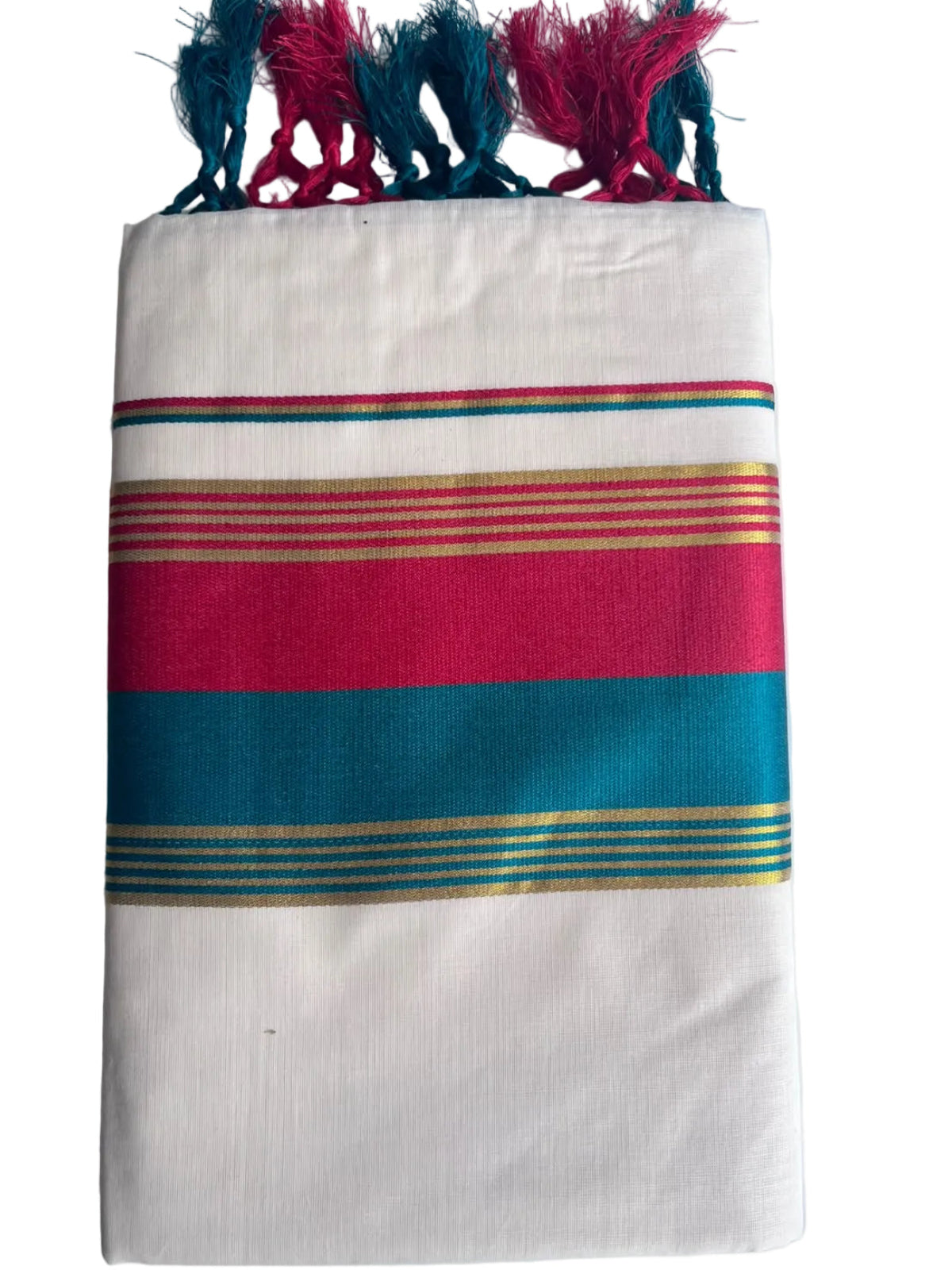 Kerala Cotton Kasavu Saree With Green And Red Borders SL499