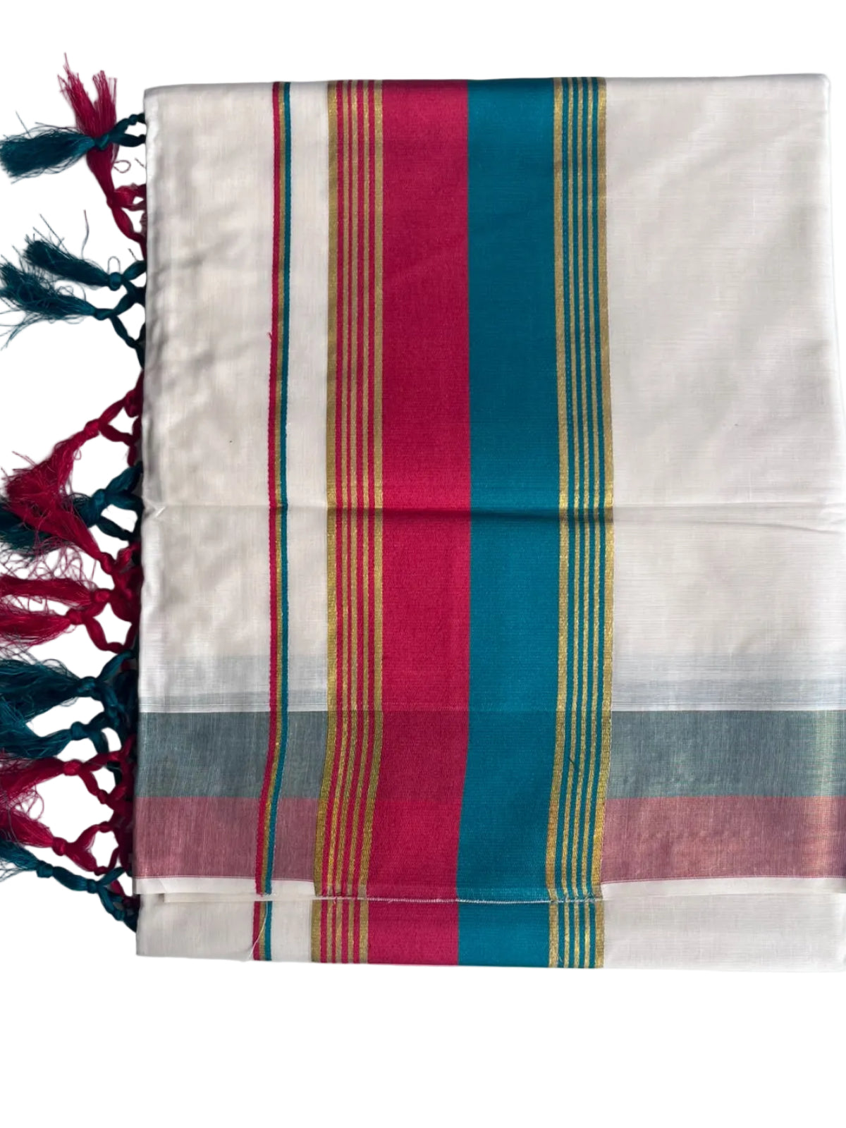 Kerala Cotton Kasavu Saree With Green And Red Borders SL499