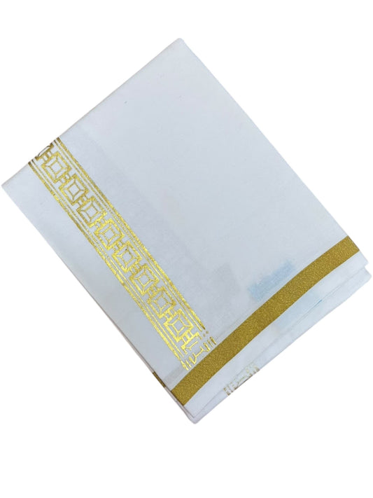 Southloom Pure White Gold Kasavu Printed Single Mundu / Lungi (South Indian Kerala Dhoti) SL610