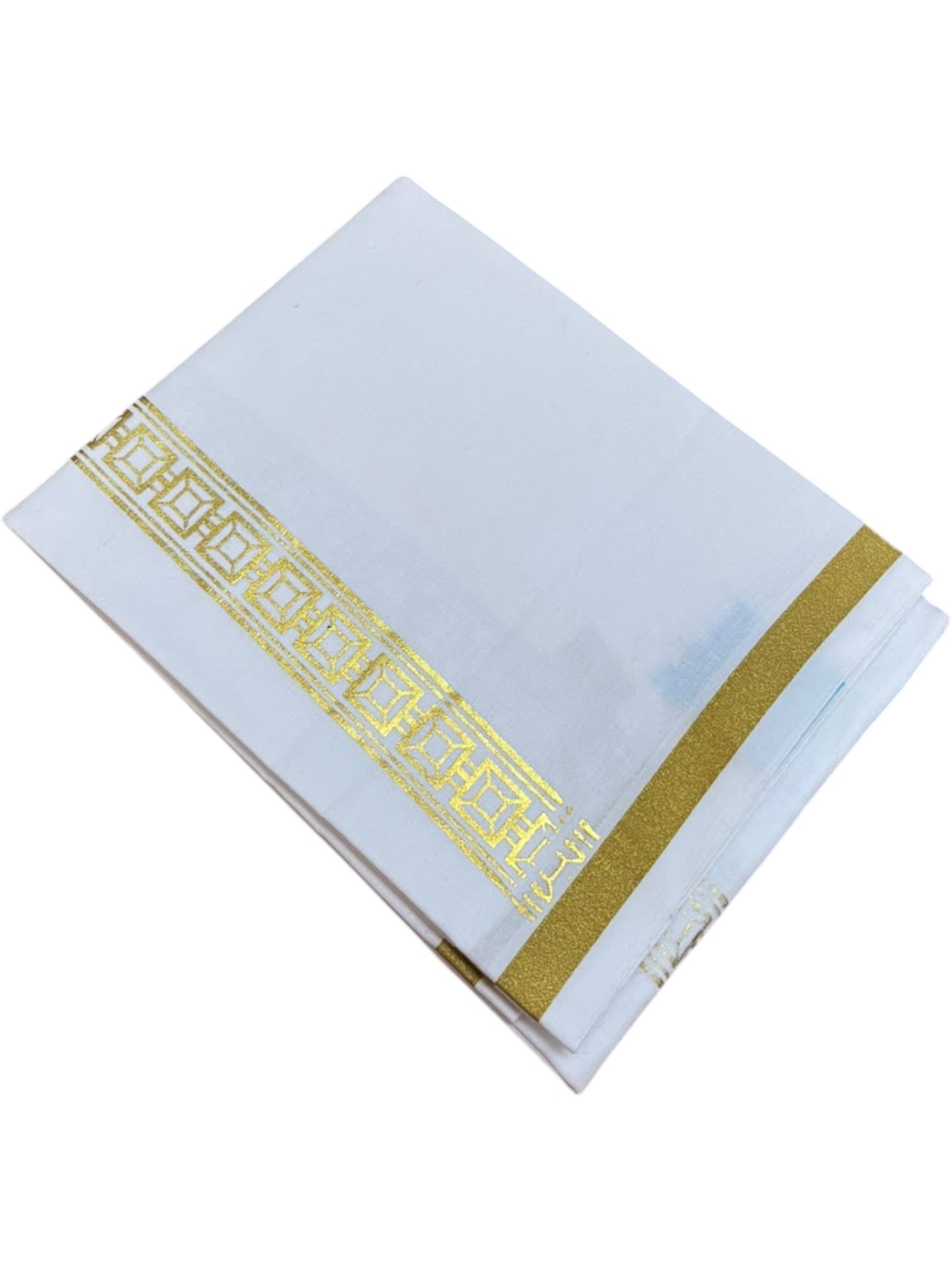 Southloom Pure White Gold Kasavu Printed Single Mundu / Lungi (South Indian Kerala Dhoti) SL610