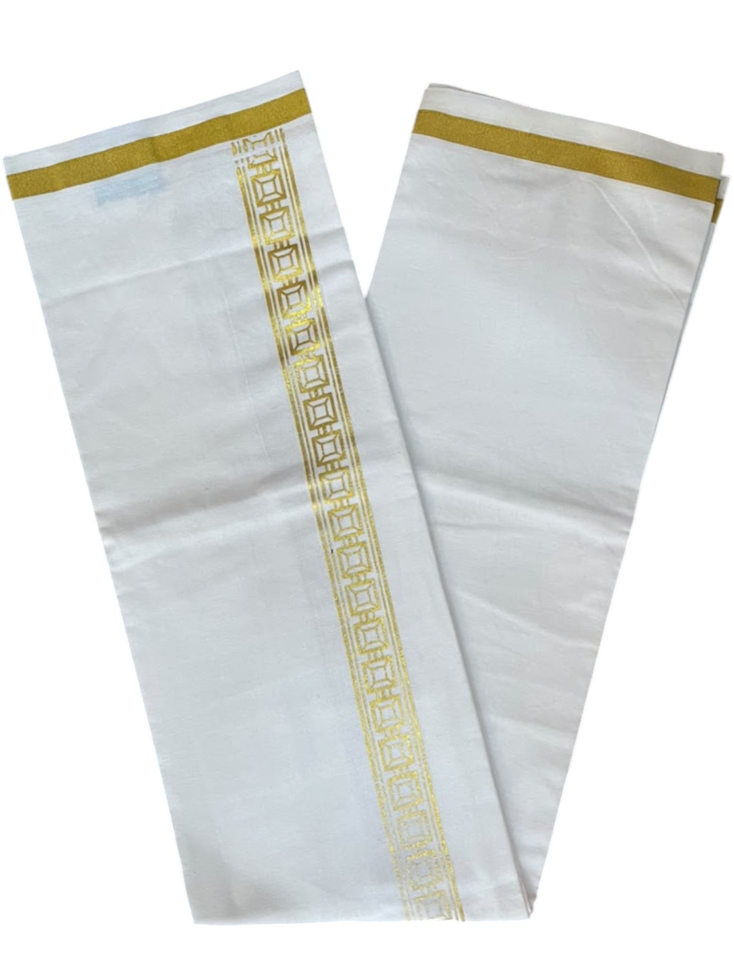 Southloom Pure White Gold Kasavu Printed Single Mundu / Lungi (South Indian Kerala Dhoti) SL610