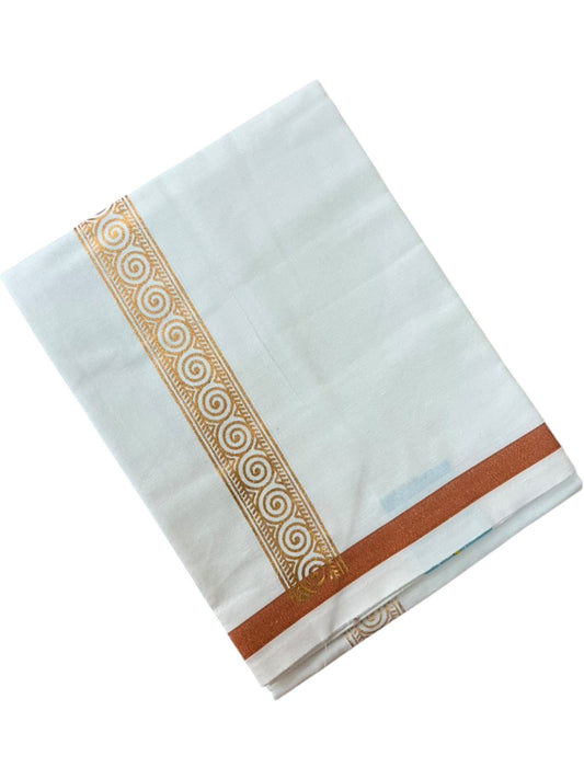 Southloom Pure White Copper Kasavu Printed Single Mundu / Lungi (South Indian Kerala Dhoti) SL610
