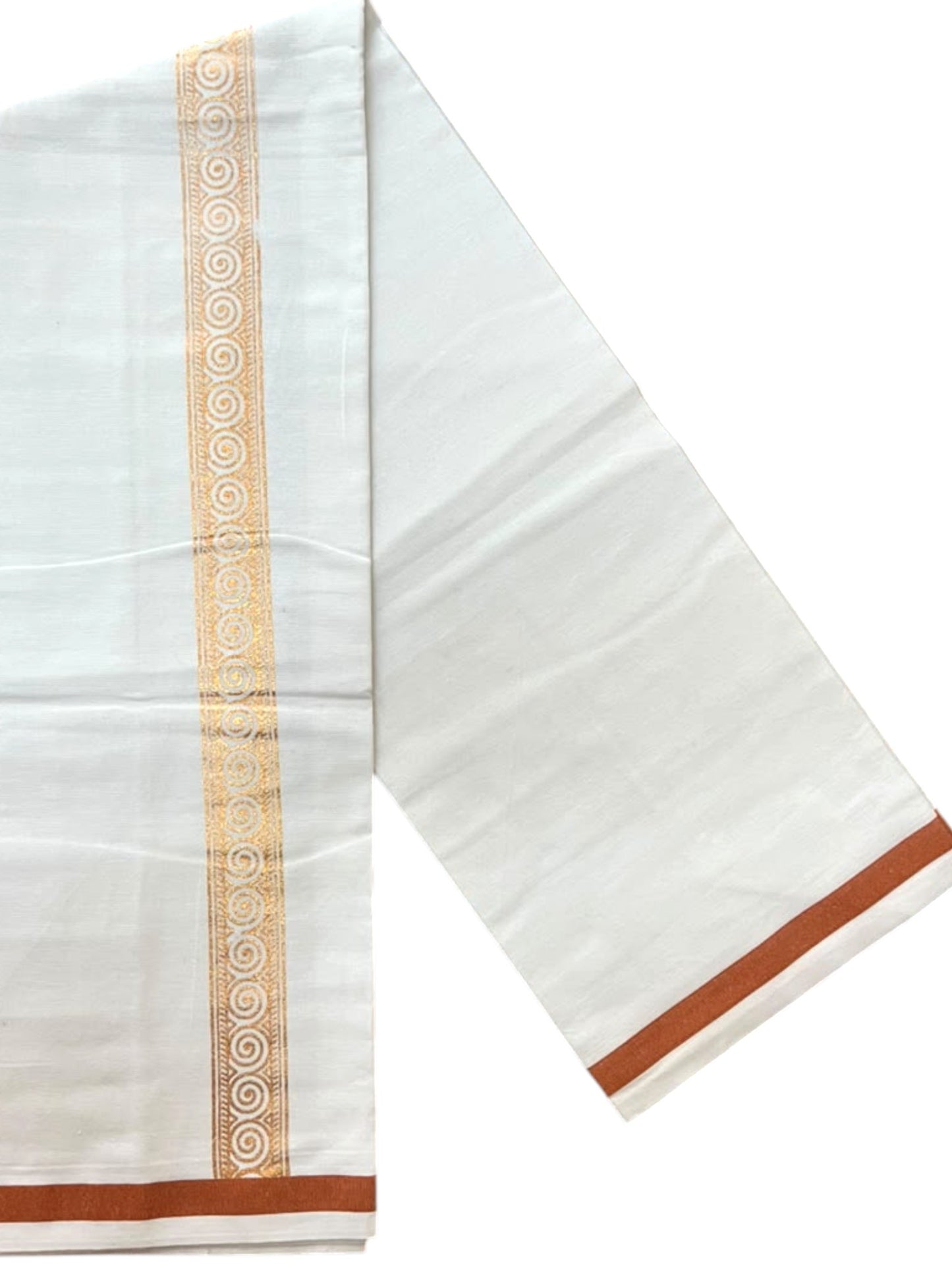 Southloom Pure White Copper Kasavu Printed Single Mundu / Lungi (South Indian Kerala Dhoti) SL610