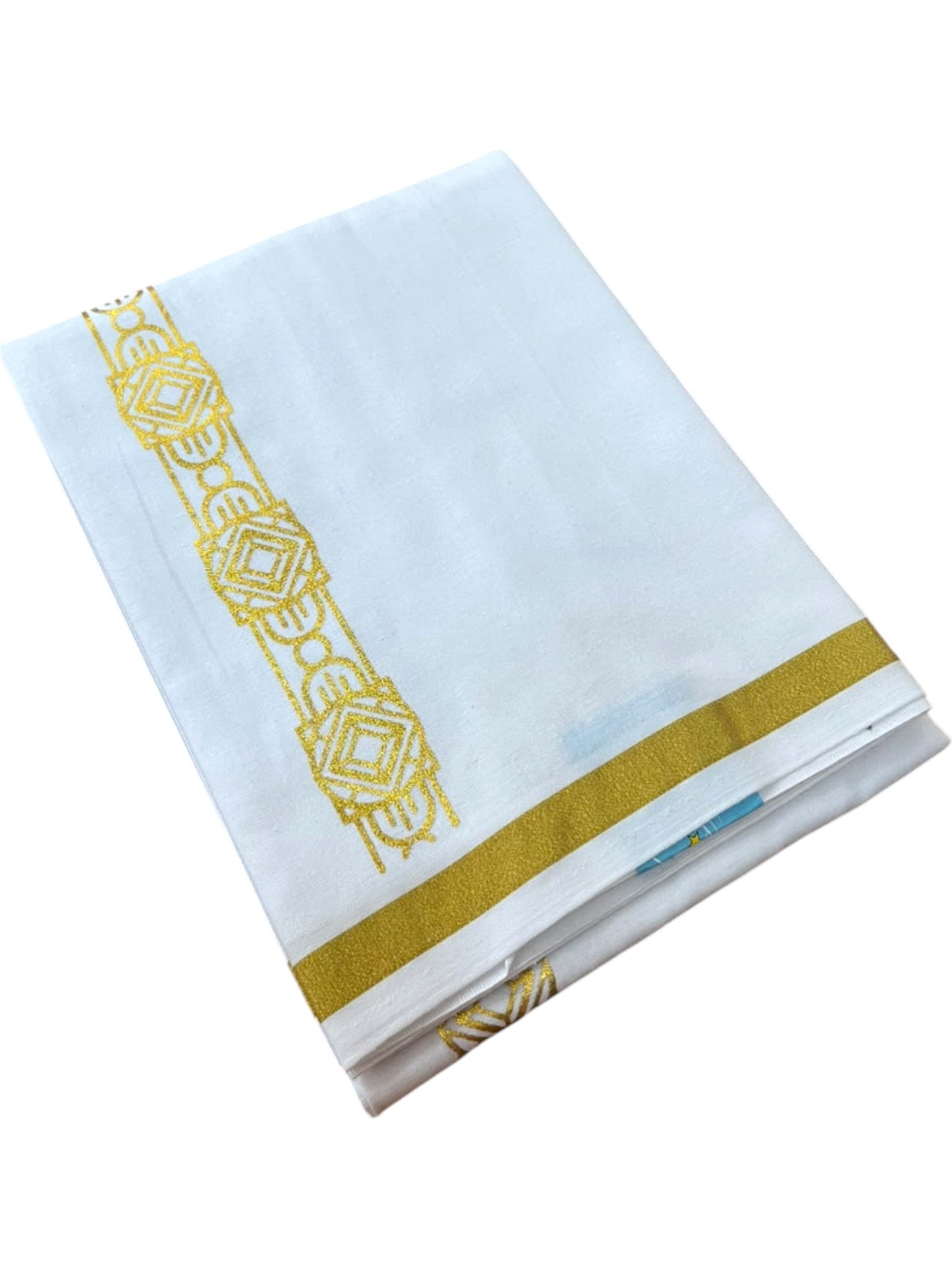 Southloom Pure White Gold Kasavu Printed Single Mundu / Lungi (South Indian Kerala Dhoti) SL610