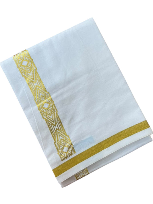 Southloom Pure White Gold Kasavu Printed Single Mundu / Lungi (South Indian Kerala Dhoti) SL610