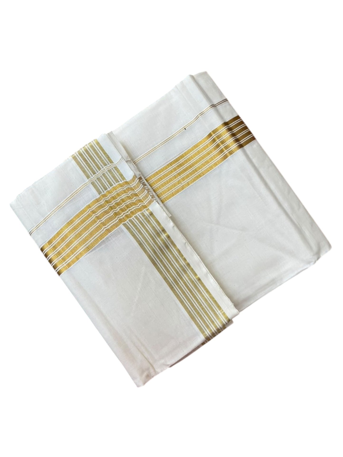 Southloom Pure Cotton Kasavu Mundu with Golden Lines (South Indian Kerala Dhoti)