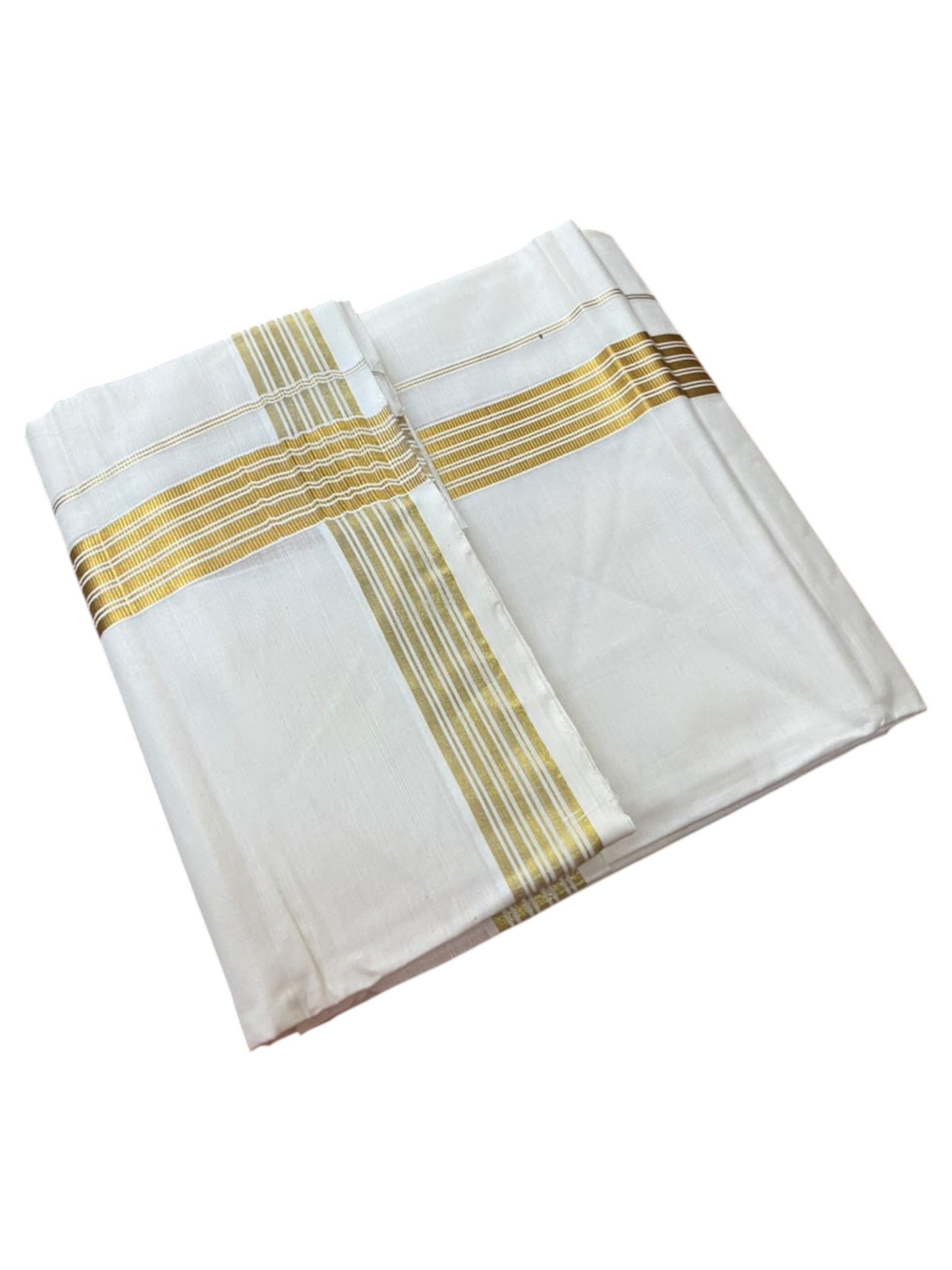 Southloom Pure Cotton Kasavu Mundu with Golden Lines (South Indian Kerala Dhoti)
