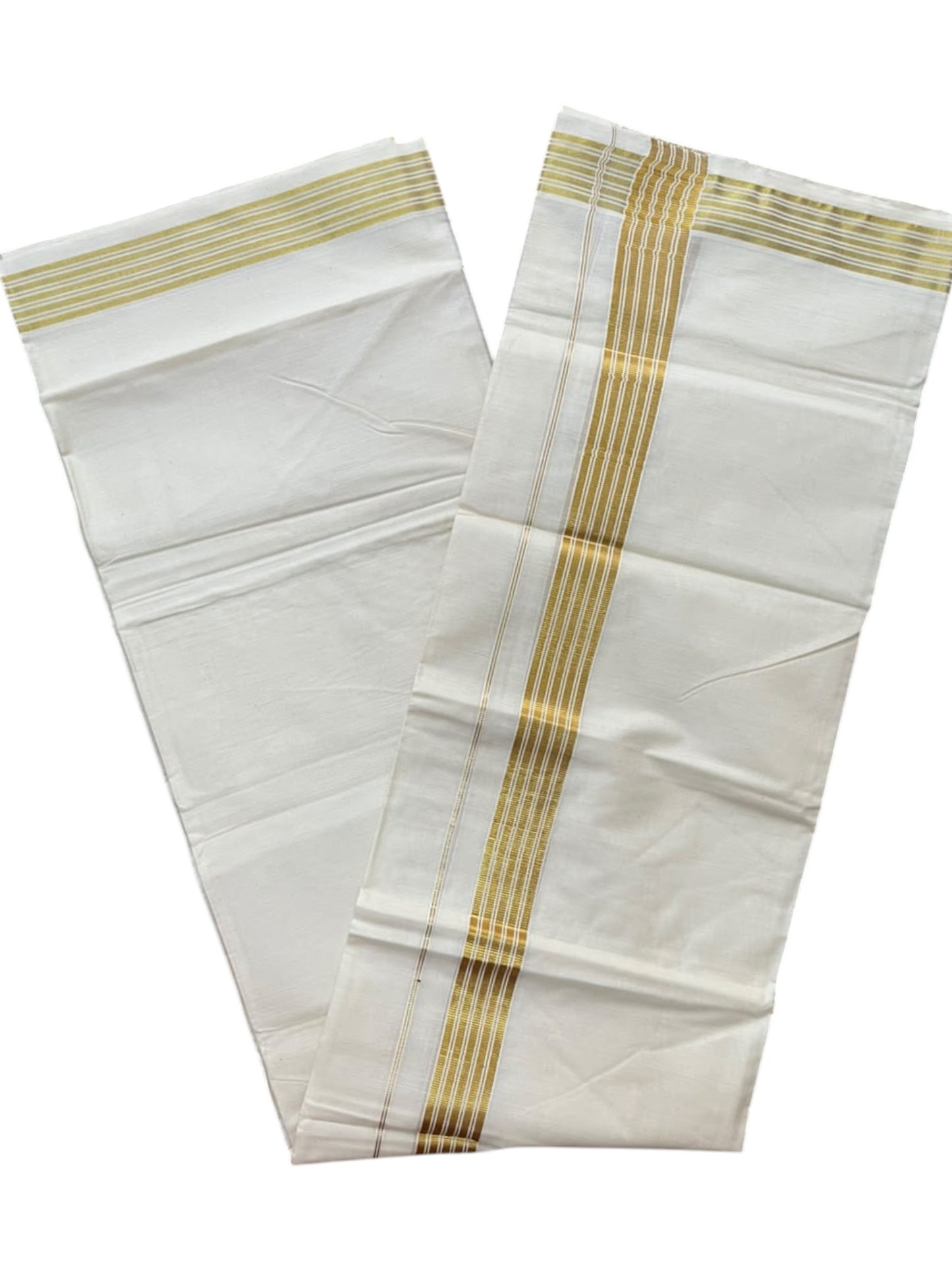 Southloom Pure Cotton Kasavu Mundu with Golden Lines (South Indian Kerala Dhoti)