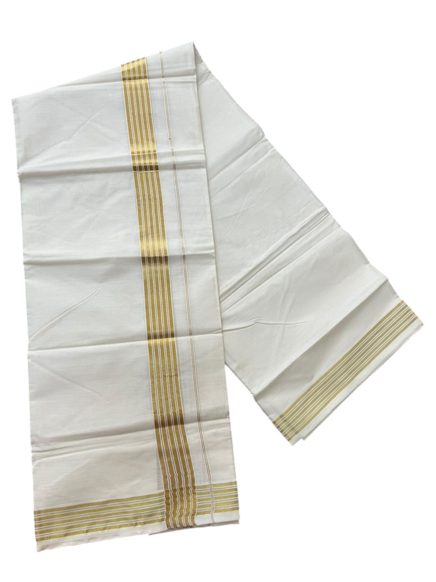 Southloom Pure Cotton Kasavu Mundu with Golden Lines (South Indian Kerala Dhoti)