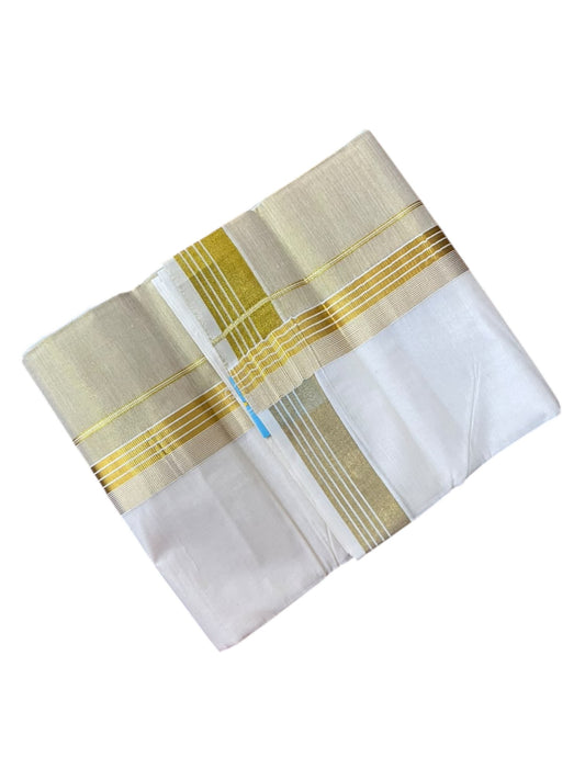 Southloom Pure Cotton Kasavu Mundu with Golden lines (South Indian Kerala Dhoti)