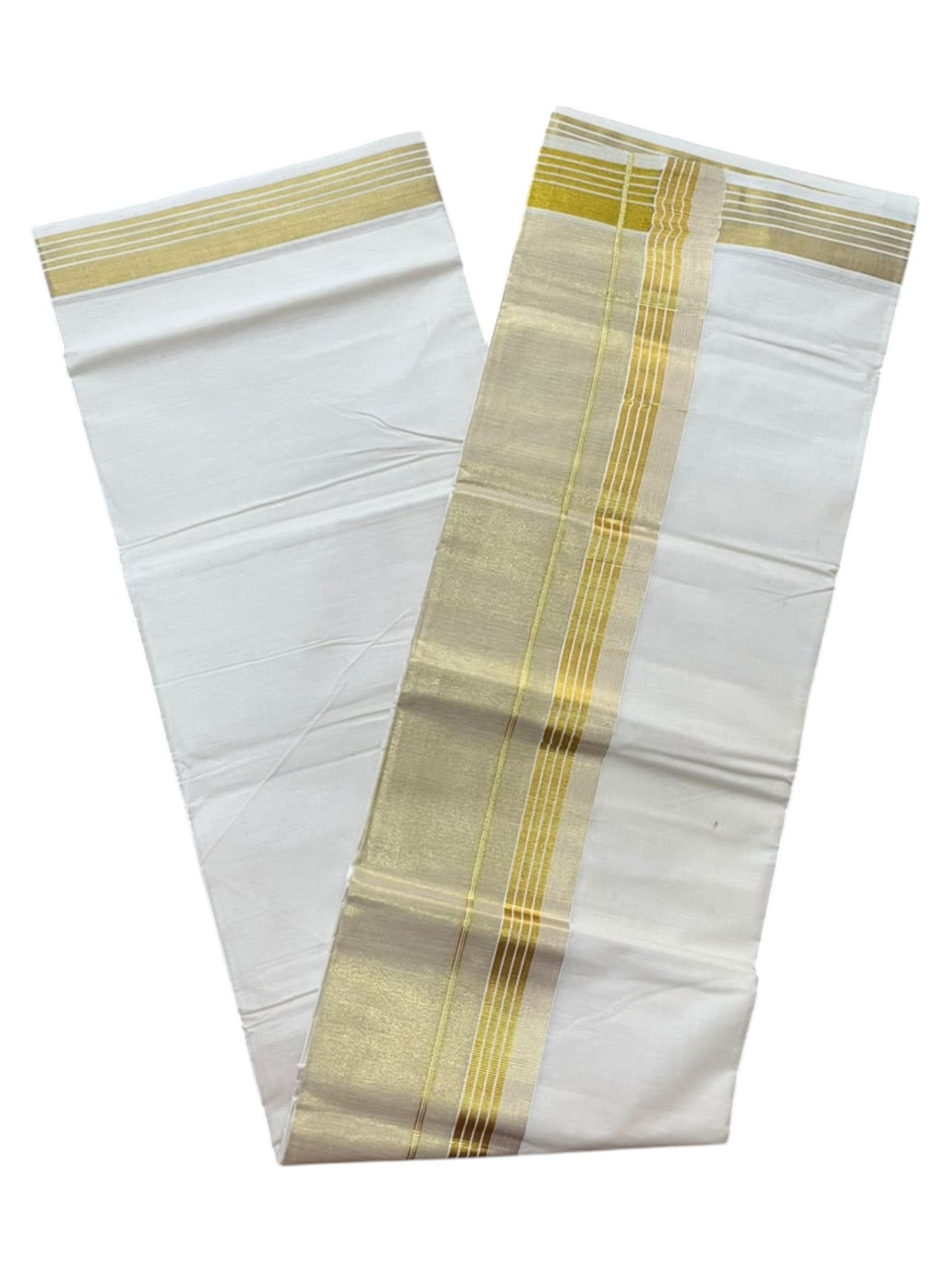 Southloom Pure Cotton Kasavu Mundu with Golden lines (South Indian Kerala Dhoti)