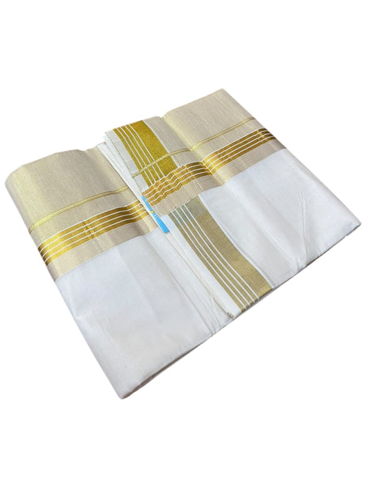 Southloom Pure Cotton Kasavu Mundu with Golden lines (South Indian Kerala Dhoti)