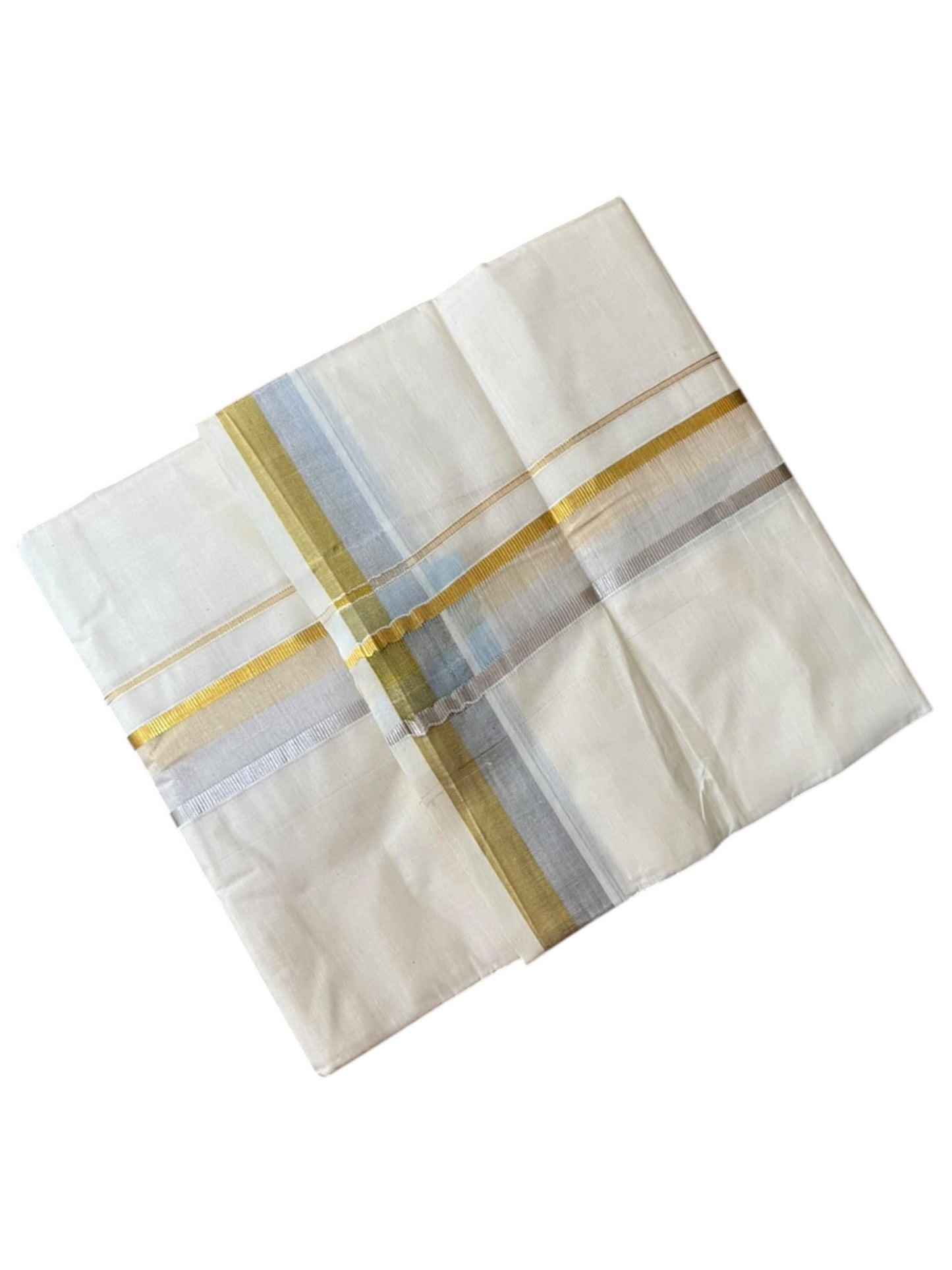 Southloom Pure Cotton Kasavu Mundu with Golden & Silver (South Indian Kerala Dhoti)