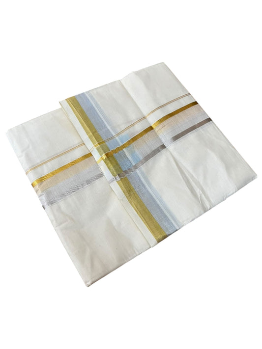 Southloom Pure Cotton Kasavu Mundu with Golden & Silver (South Indian Kerala Dhoti)