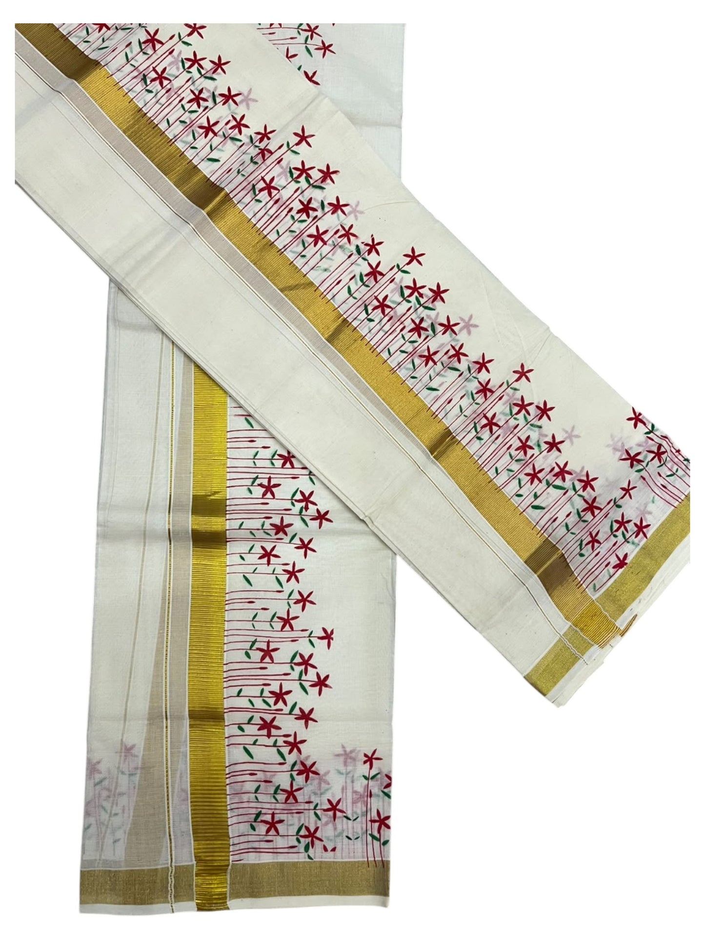 Southloom Cotton Single Set Mundu (Mundu Neriyathum) With Floral Digital Print 2.80 Mtrs SL613