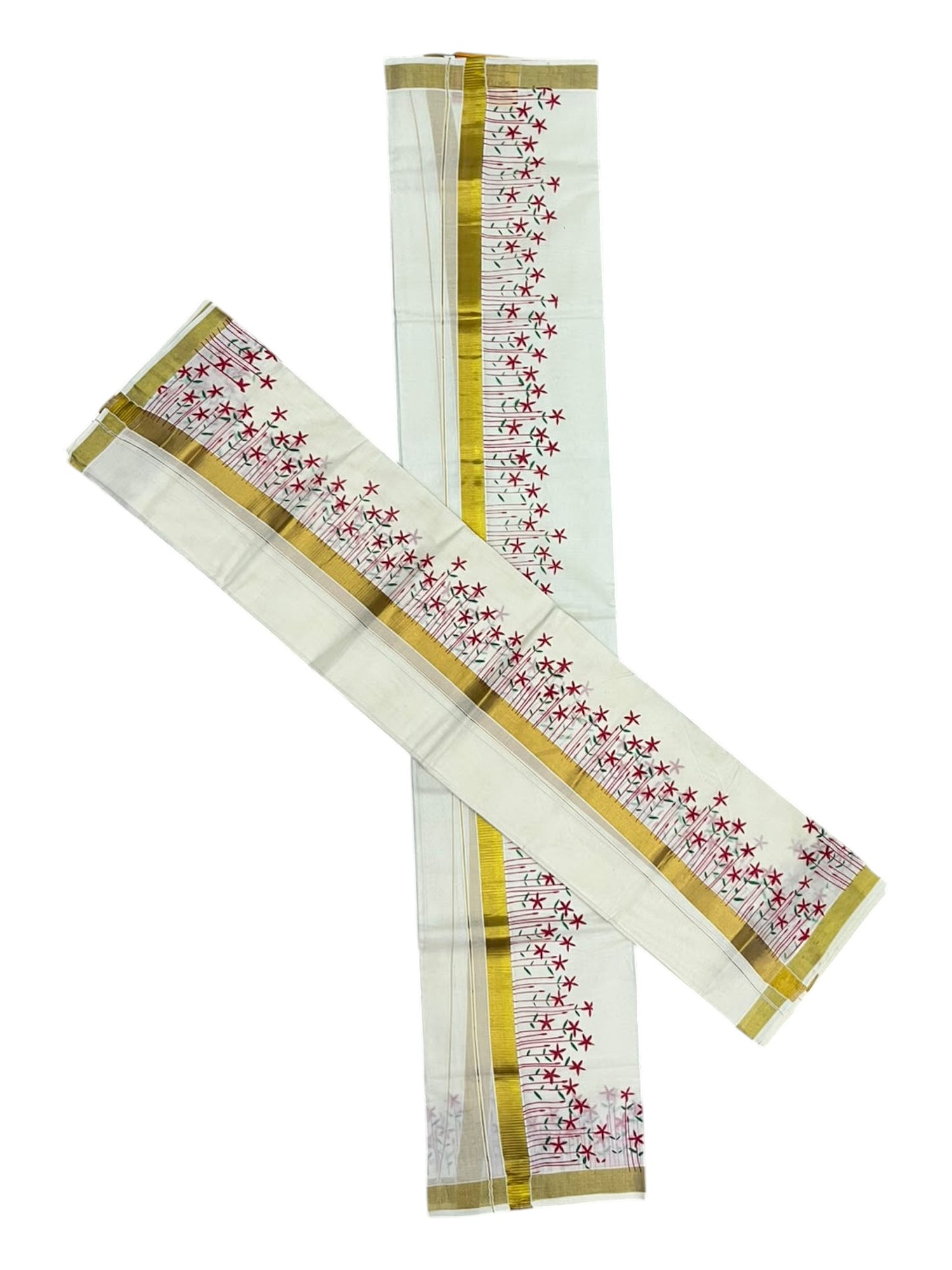 Southloom Cotton Single Set Mundu (Mundu Neriyathum) With Floral Digital Print 2.80 Mtrs SL613