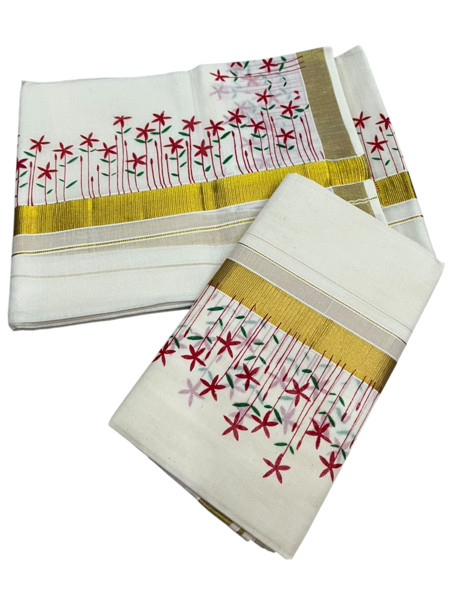 Southloom Cotton Single Set Mundu (Mundu Neriyathum) With Floral Digital Print 2.80 Mtrs SL613