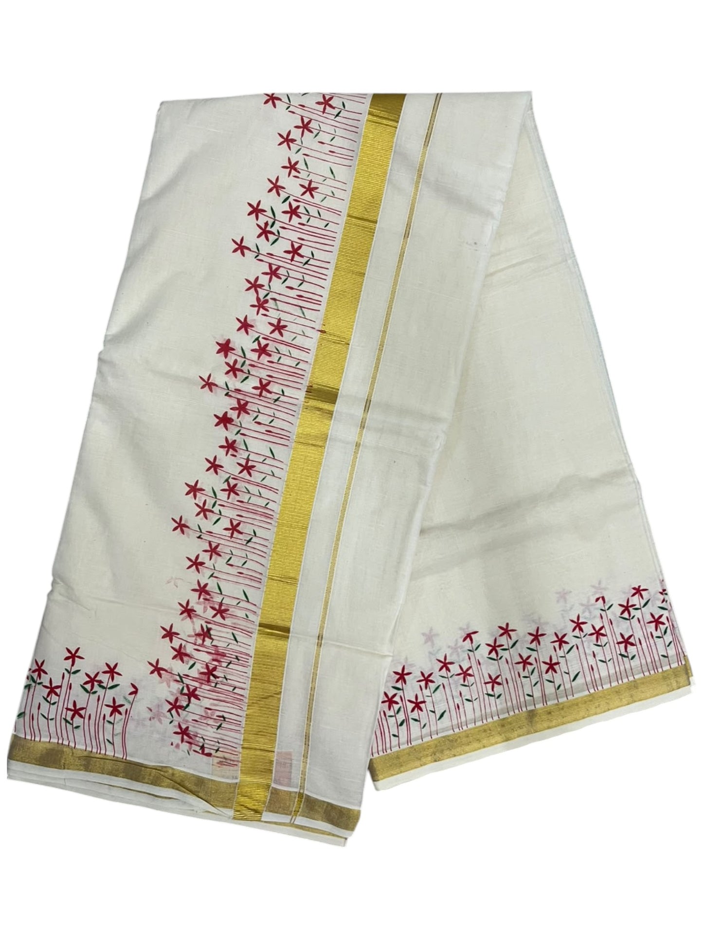 Southloom Kerala Cotton Saree with Floral Prints On Border SL614