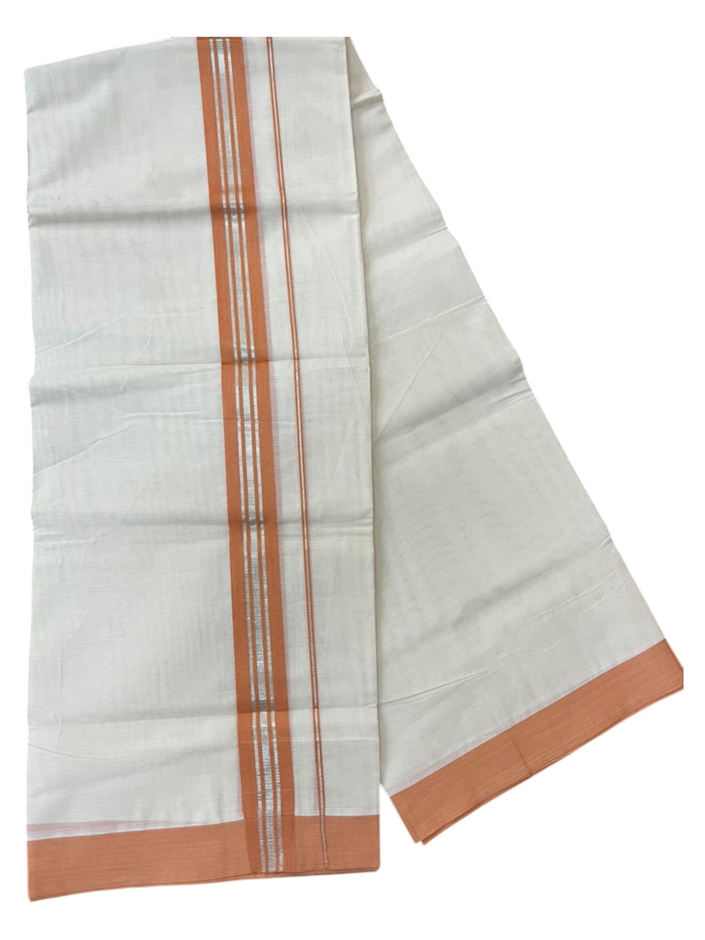Southloom Pure Cotton Mundu with Silver Lines and Brown Border (South Indian Kerala Dhoti)