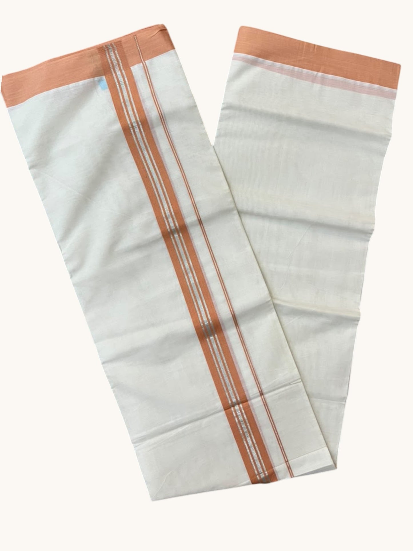 Southloom Pure Cotton Mundu with Silver Lines and Brown Border (South Indian Kerala Dhoti)