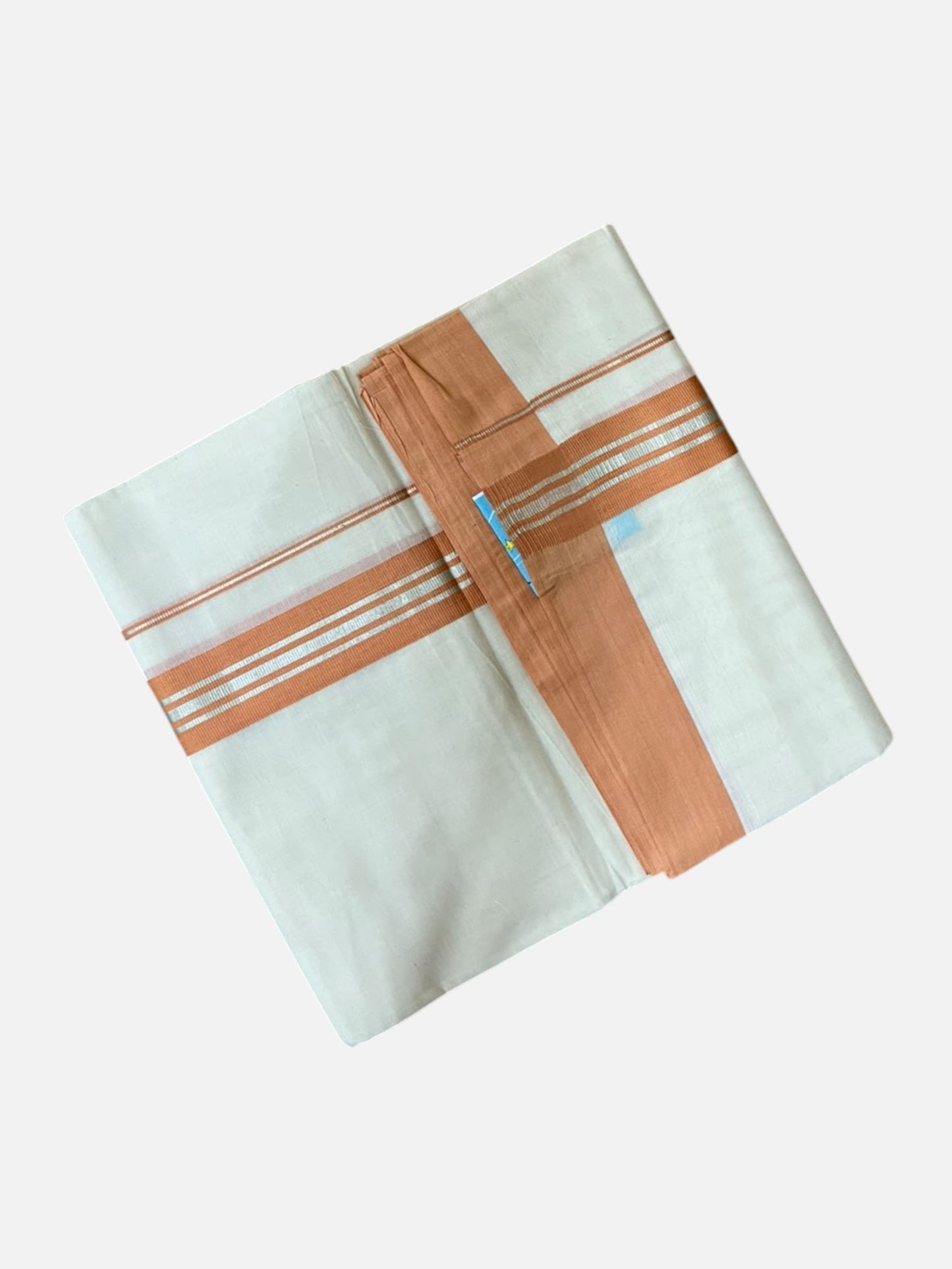 Southloom Pure Cotton Mundu with Silver Lines and Brown Border (South Indian Kerala Dhoti)