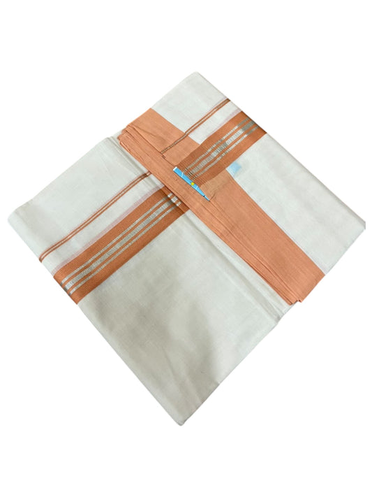 Southloom Pure Cotton Mundu with Silver Lines and Brown Border (South Indian Kerala Dhoti)