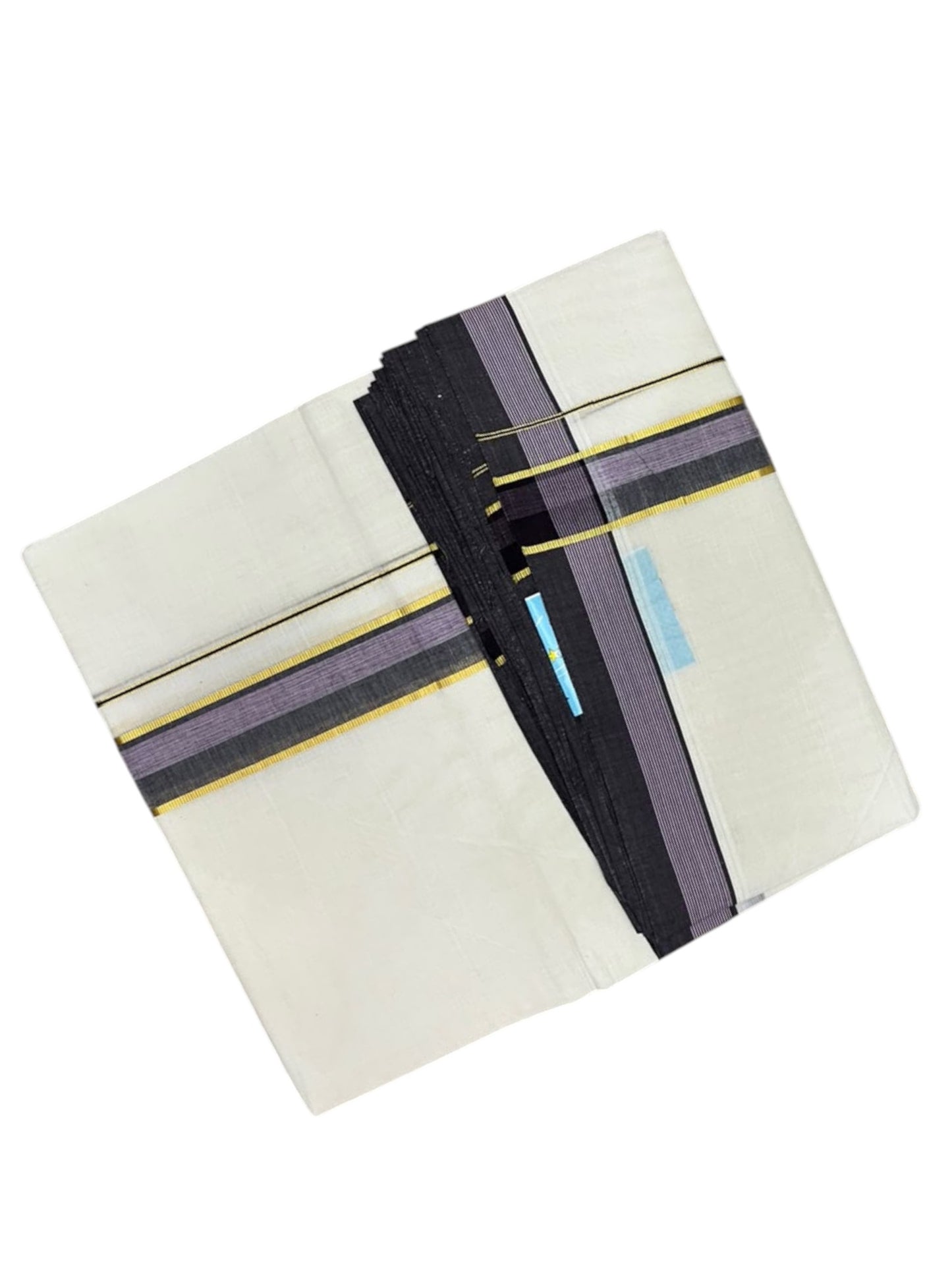 Southloom Pure Cotton Mundu with Gold Lines and Purple Border (South Indian Kerala Dhoti)