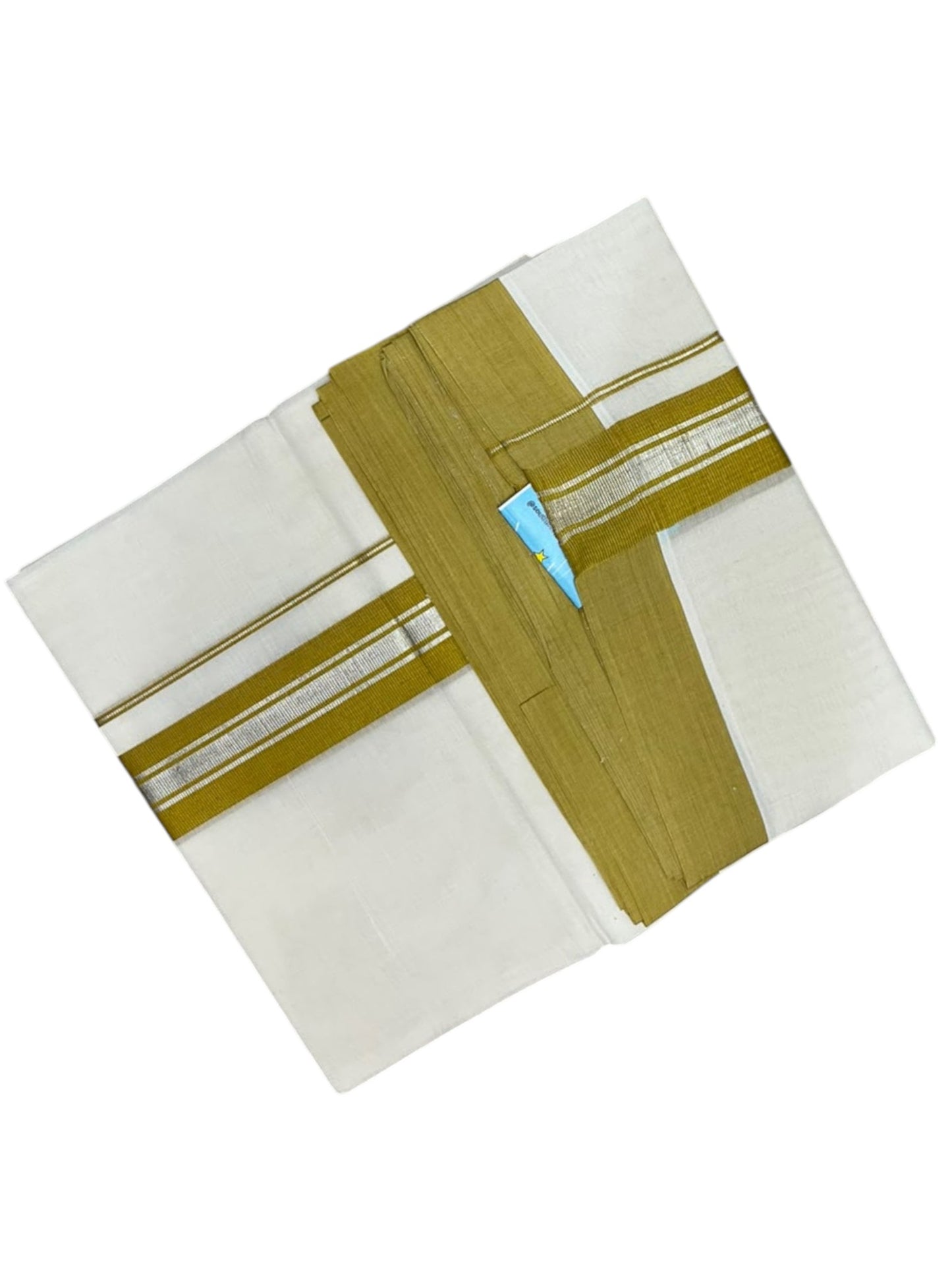 Southloom Pure Cotton Mundu with Silver Lines and Mustard Yellow Border (South Indian Kerala Dhoti)