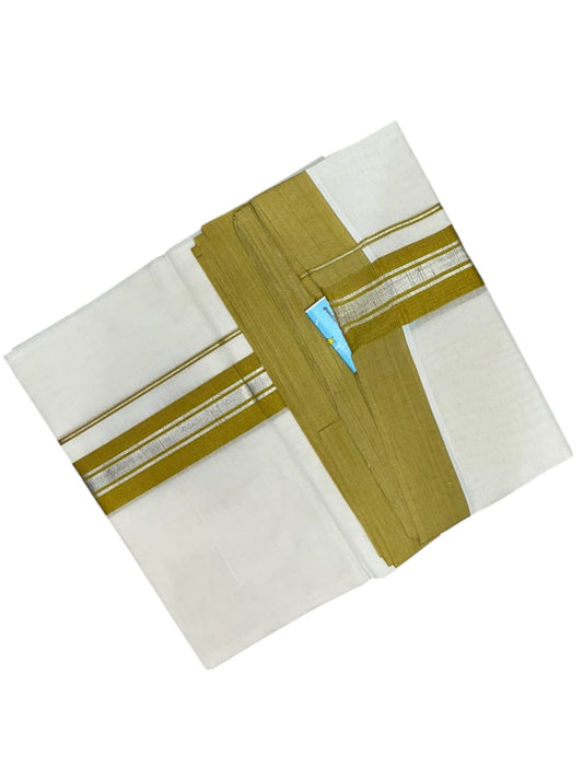 Southloom Pure Cotton Mundu with Silver Lines and Mustard Yellow Border (South Indian Kerala Dhoti)