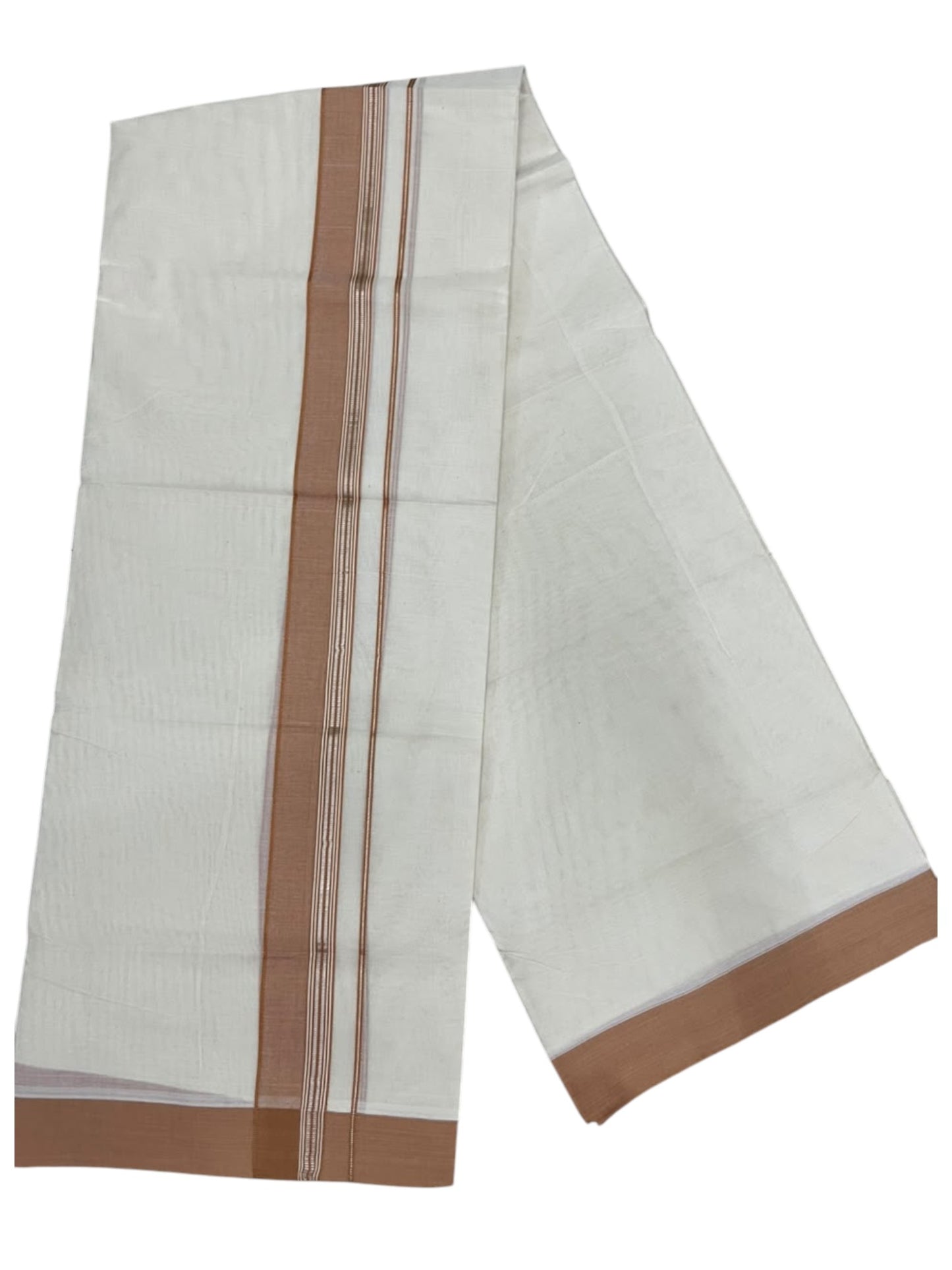 Southloom Pure Cotton Mundu with Silver Lines and Brown Border (South Indian Kerala Dhoti)