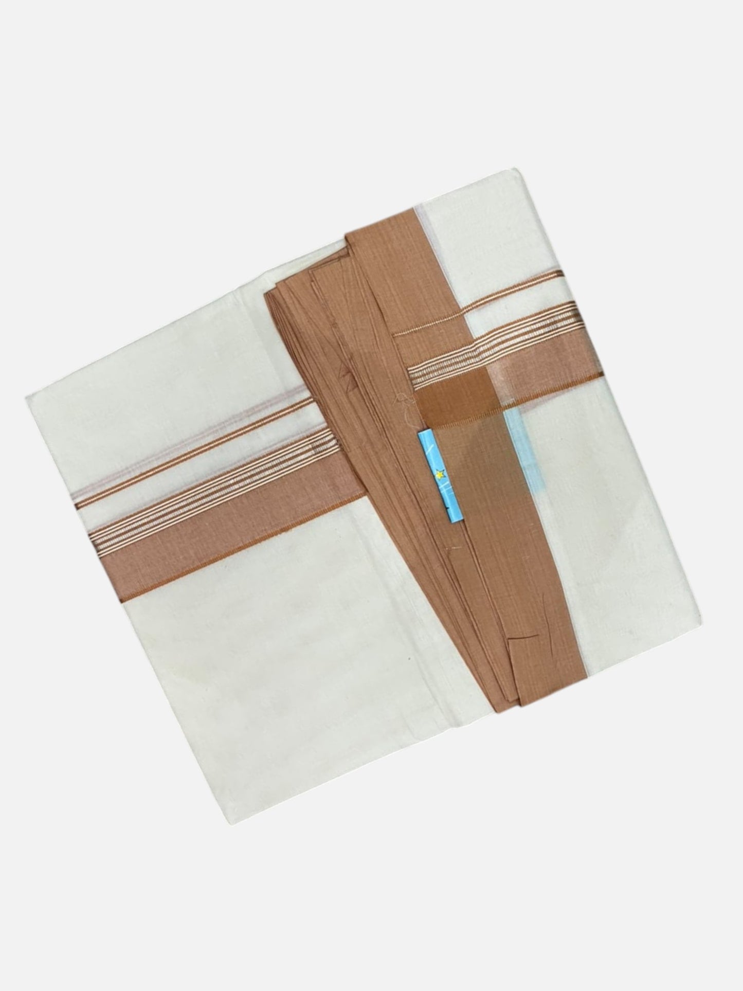 Southloom Pure Cotton Mundu with Silver Lines and Brown Border (South Indian Kerala Dhoti)