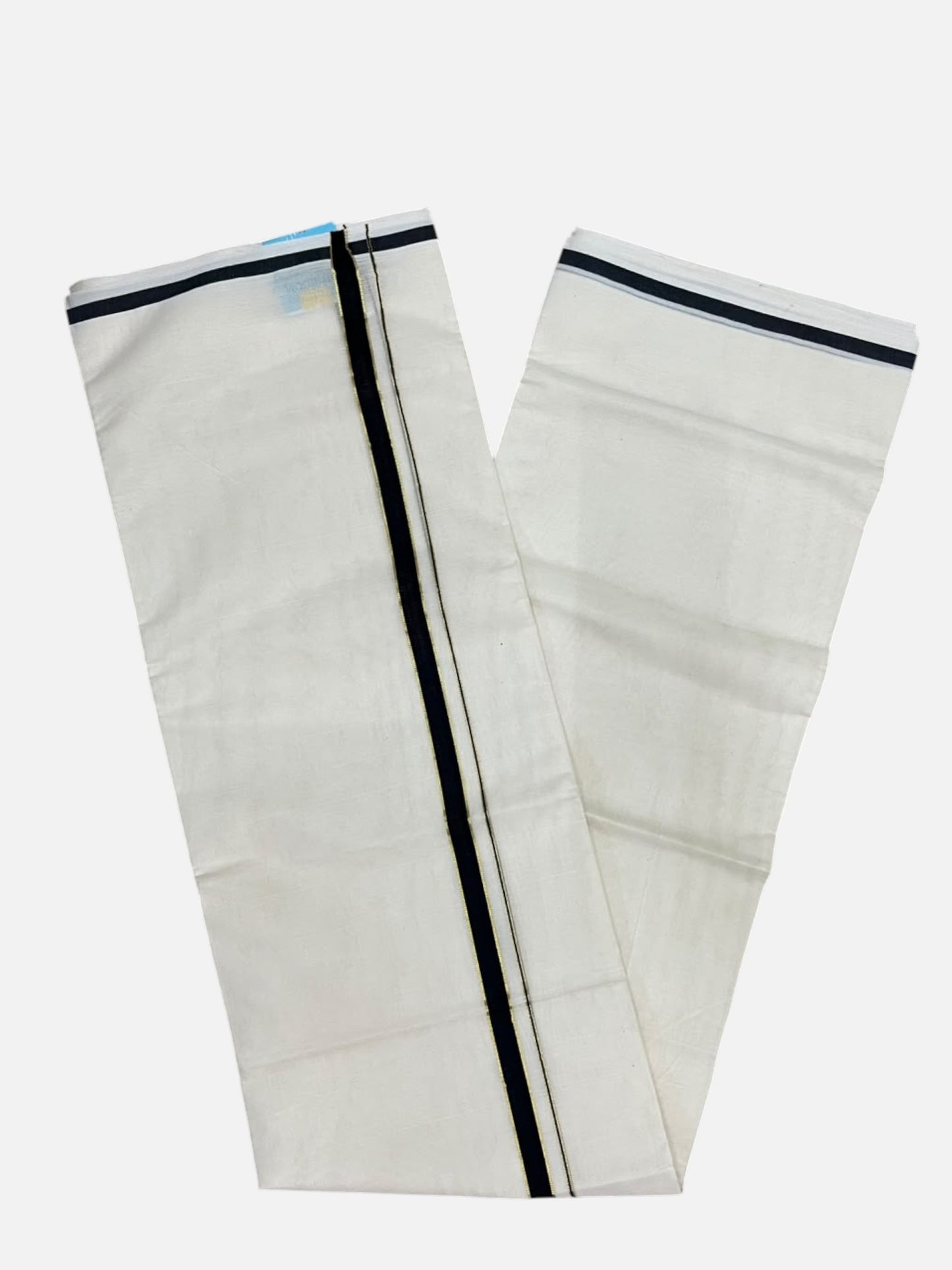 Southloom Pure Cotton Mundu with Gold Lines and Black Border (South Indian Kerala Dhoti)