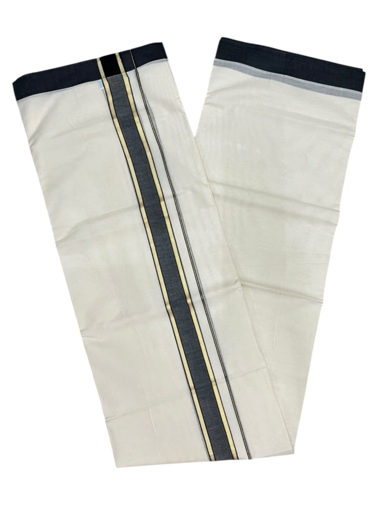 Southloom Pure Cotton Mundu with Gold Lines and Black Border (South Indian Kerala Dhoti)