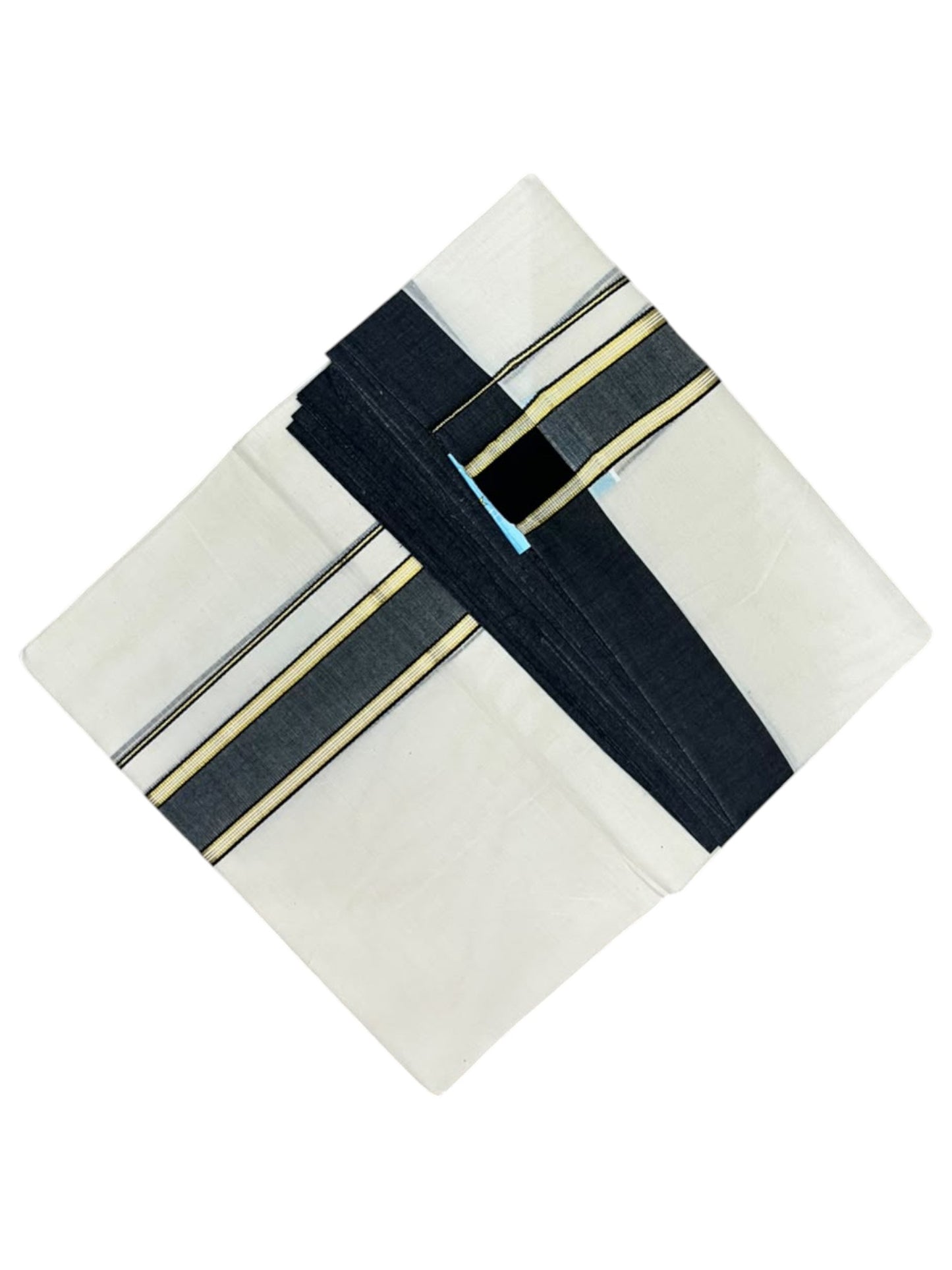 Southloom Pure Cotton Mundu with Gold Lines and Black Border (South Indian Kerala Dhoti)