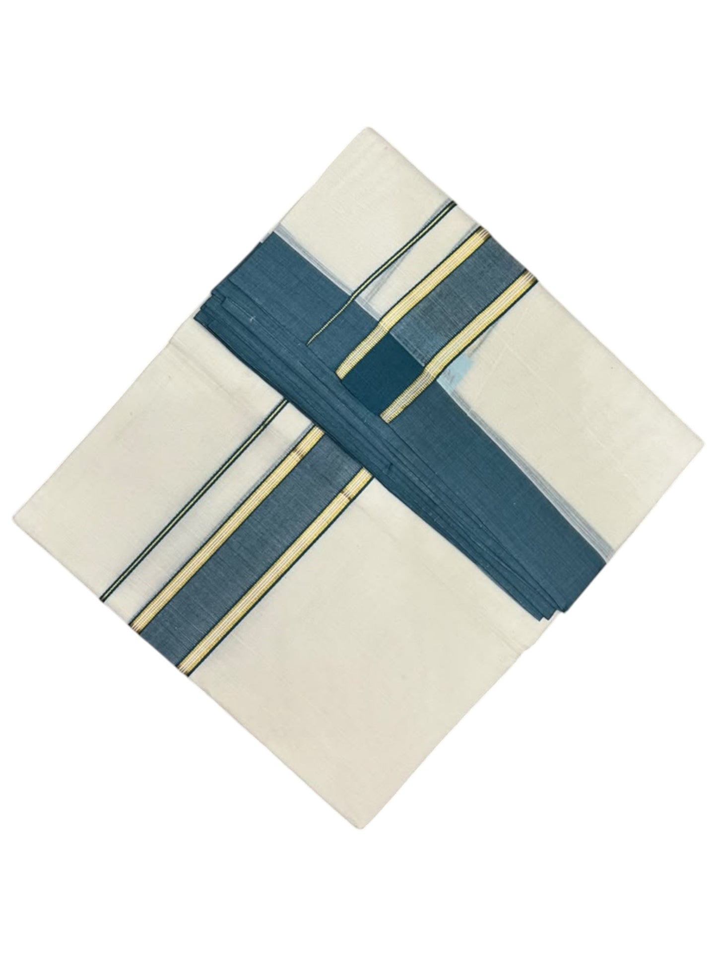 Southloom Pure Cotton Mundu with Gold Lines and Green Border (South Indian Kerala Dhoti)