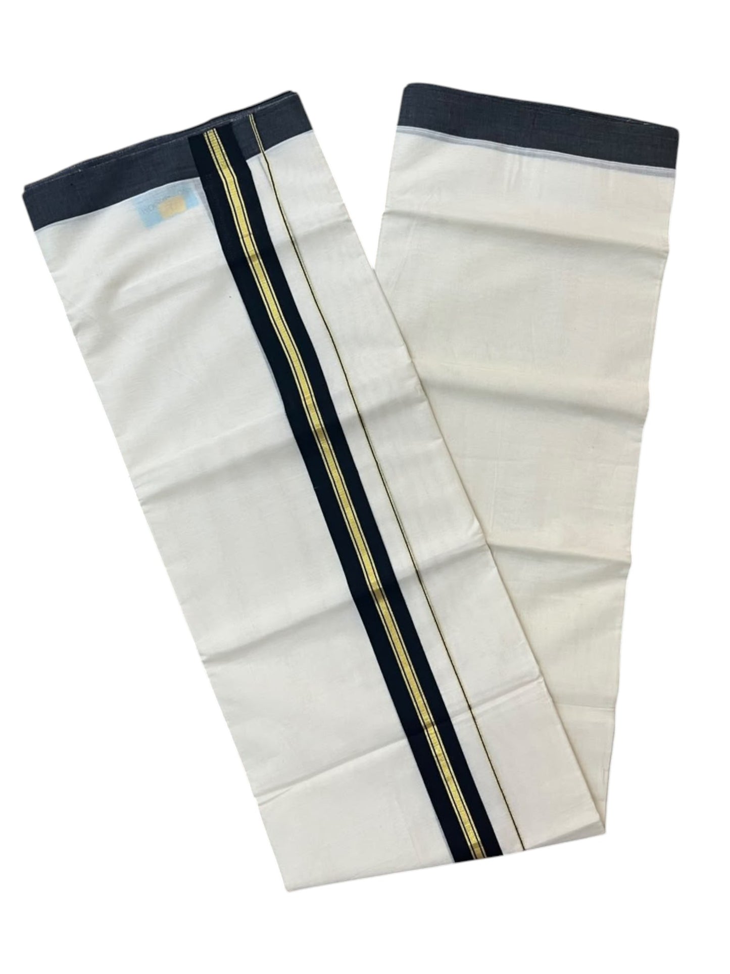 Southloom Pure Cotton Mundu with Gold Lines and Black Border (South Indian Kerala Dhoti)