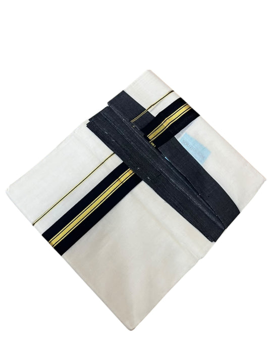Southloom Pure Cotton Mundu with Gold Lines and Black Border (South Indian Kerala Dhoti)