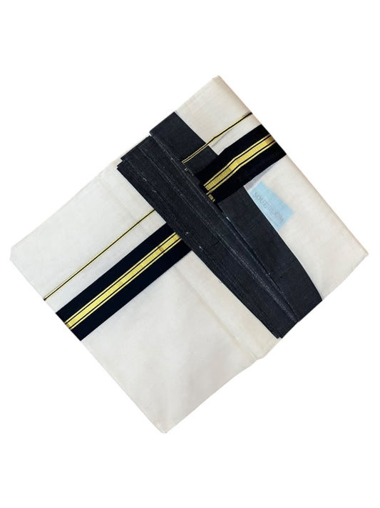 Southloom Pure Cotton Mundu with Gold Lines and Black Border (South Indian Kerala Dhoti)