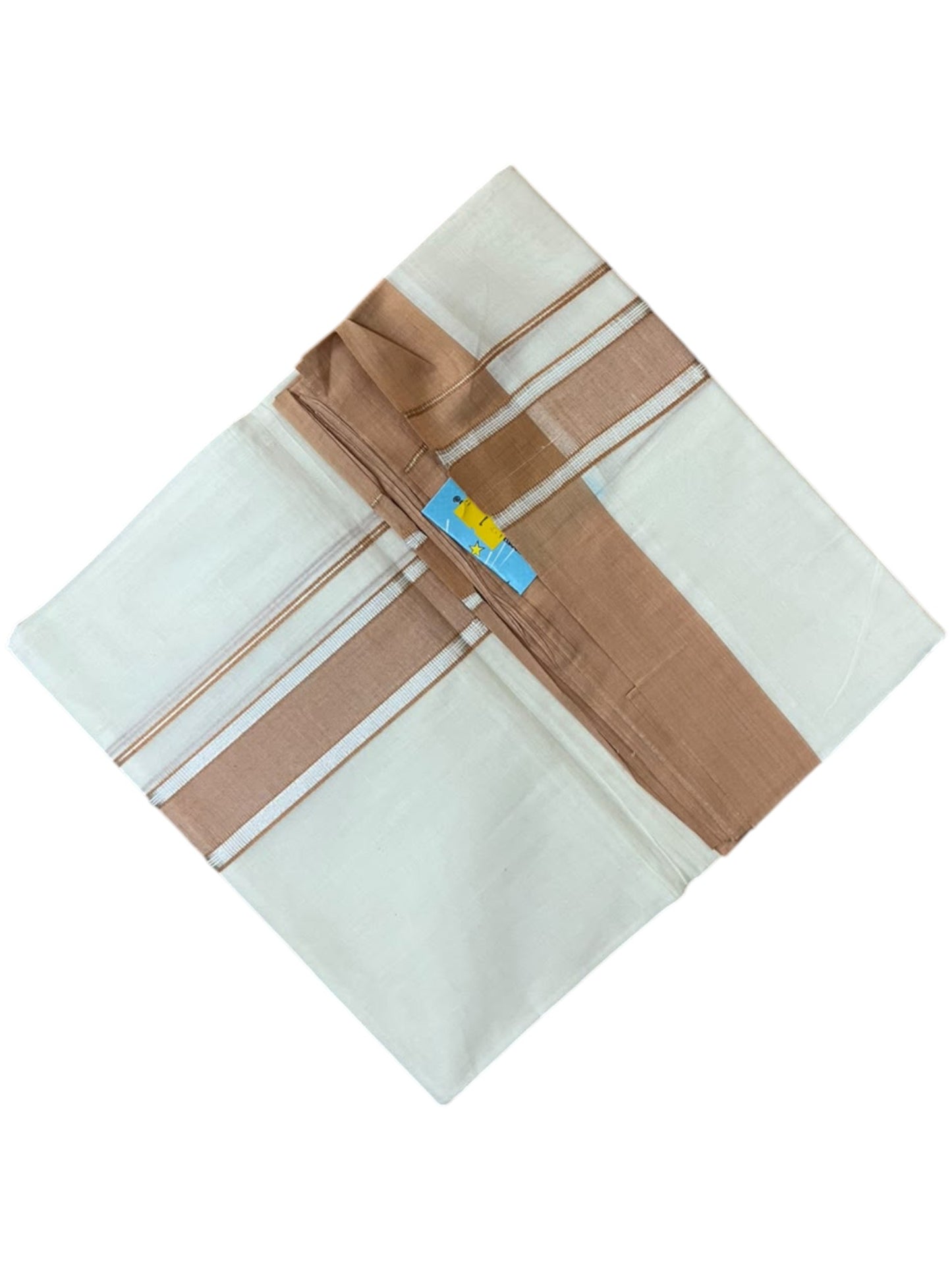 Southloom Pure Cotton Mundu with Silver Lines and Brown Border (South Indian Kerala Dhoti)