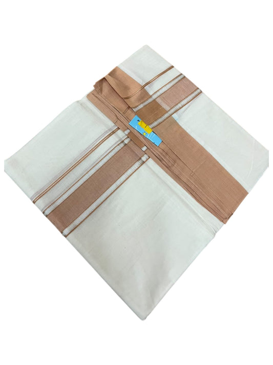 Southloom Pure Cotton Mundu with Silver Lines and Brown Border (South Indian Kerala Dhoti)