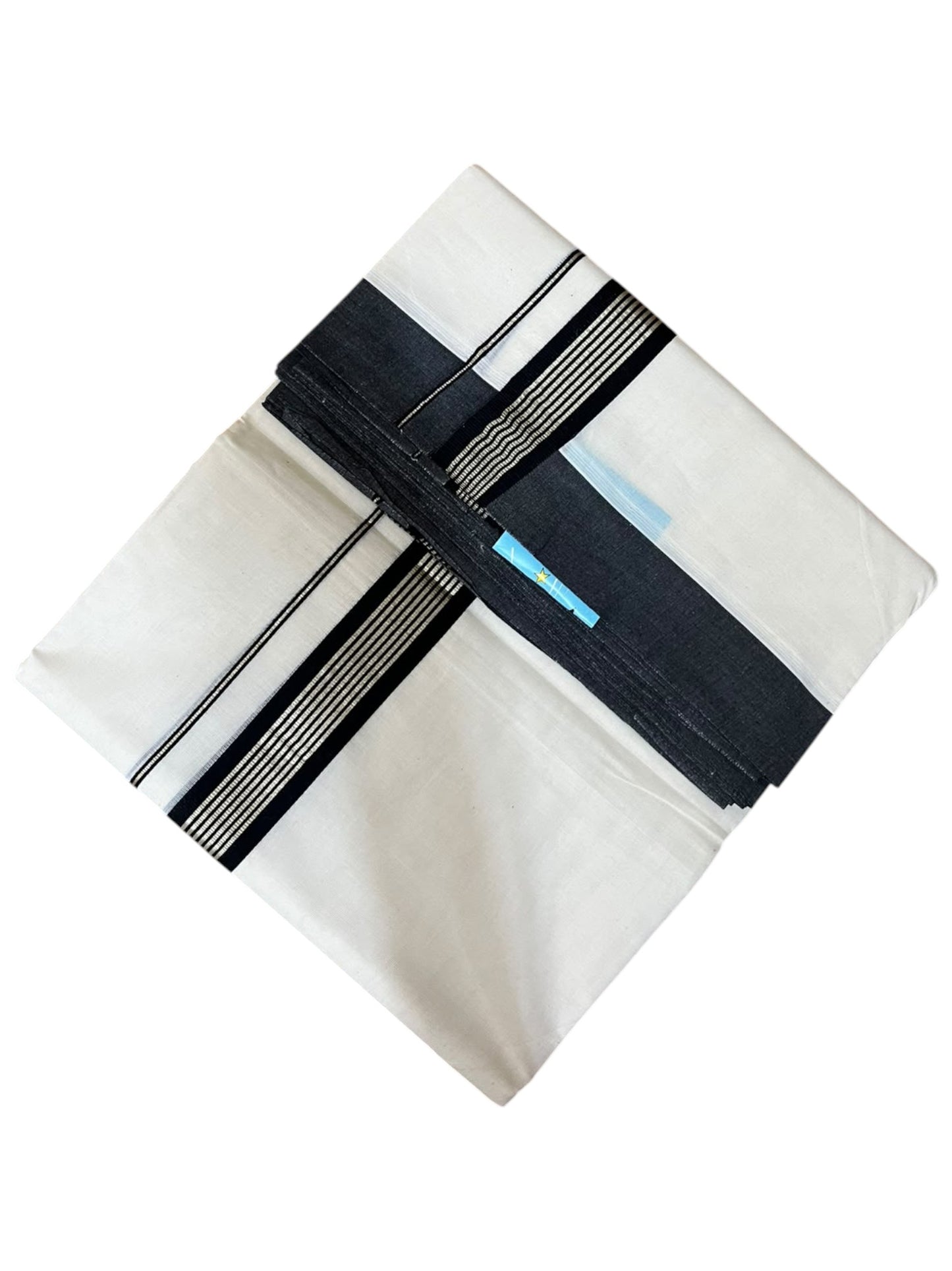 Southloom Pure Cotton Mundu with Siver Lines and Black Border (South Indian Kerala Dhoti)