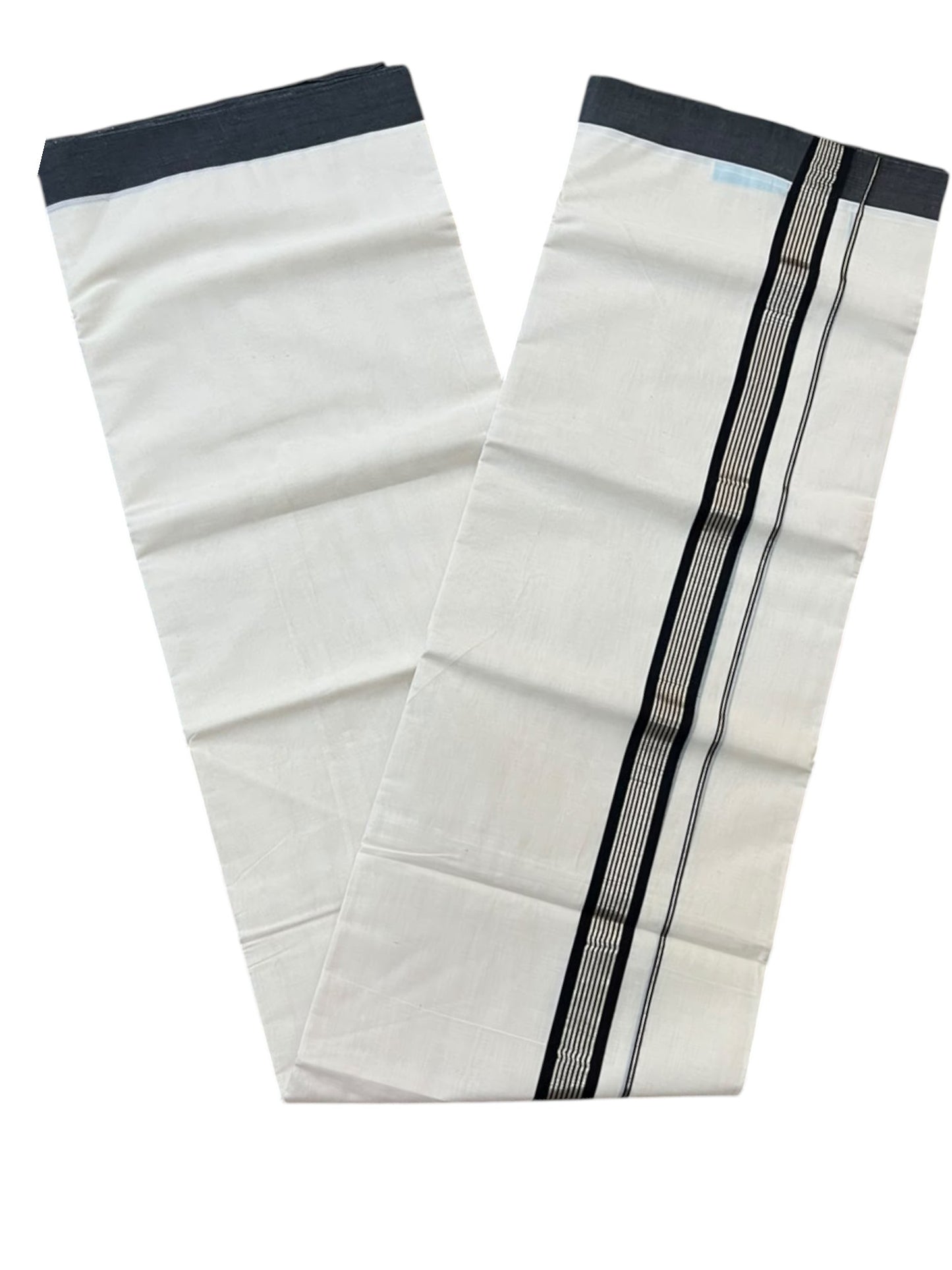 Southloom Pure Cotton Mundu with Siver Lines and Black Border (South Indian Kerala Dhoti)
