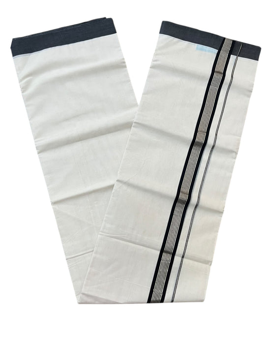 Southloom Pure Cotton Mundu with Siver Lines and Black Border (South Indian Kerala Dhoti)